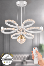 Asel Beyaz Gold Detaylı 3 Renk Kumandalı Ultra Süper Kristal Ledli Sarkıtma Avize