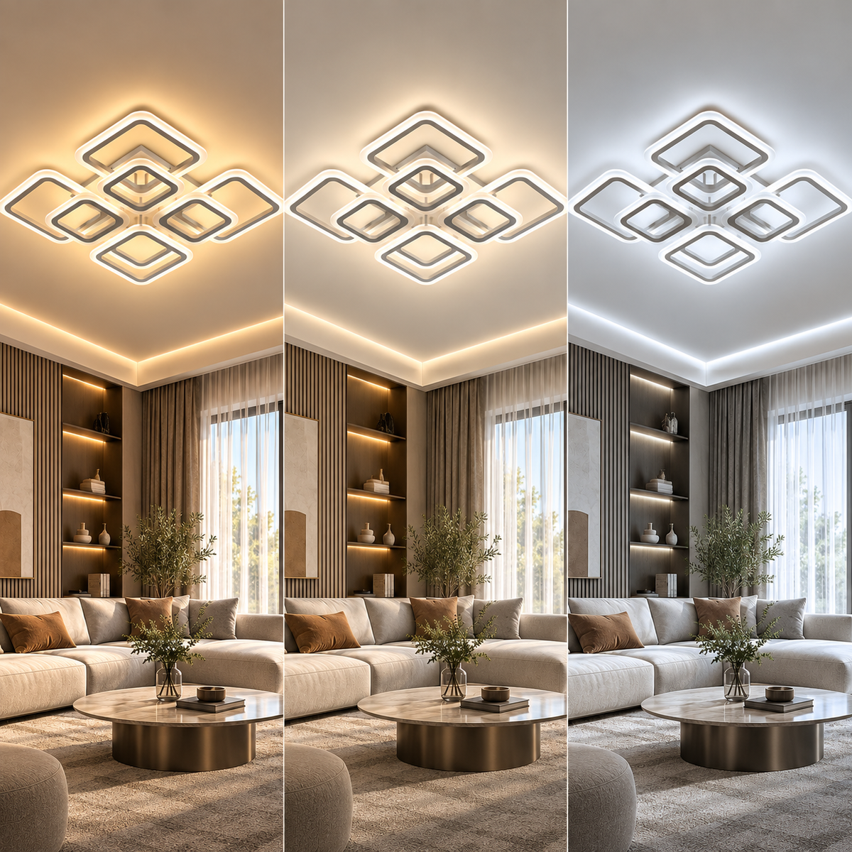 Ares 4+4 Beyaz Plafonyer Lüks Modern 8'Lİ 3 Renk Ledli Avize