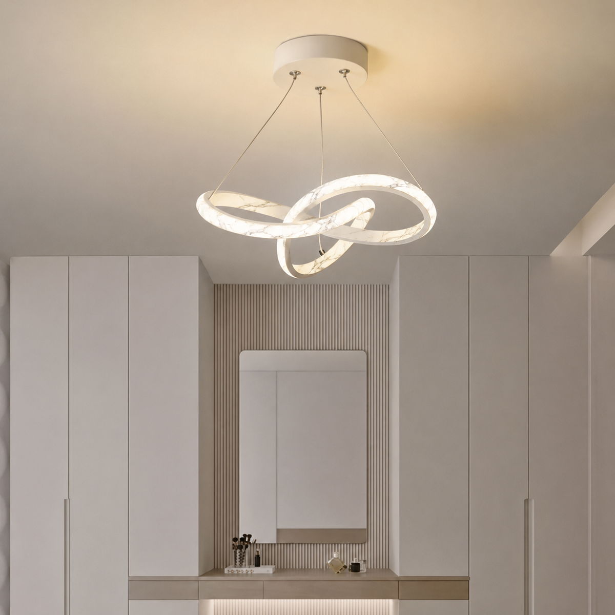 Bena Beyaz Modern Seramik Desenli Ultra 3 Renk Ledli Sarkık Avize