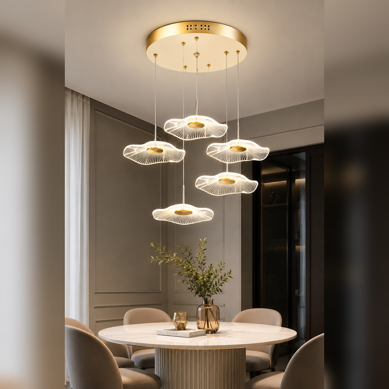 Kayra Lüks Modern 5'li 3 Renk Kumandalı Ledli Avize
