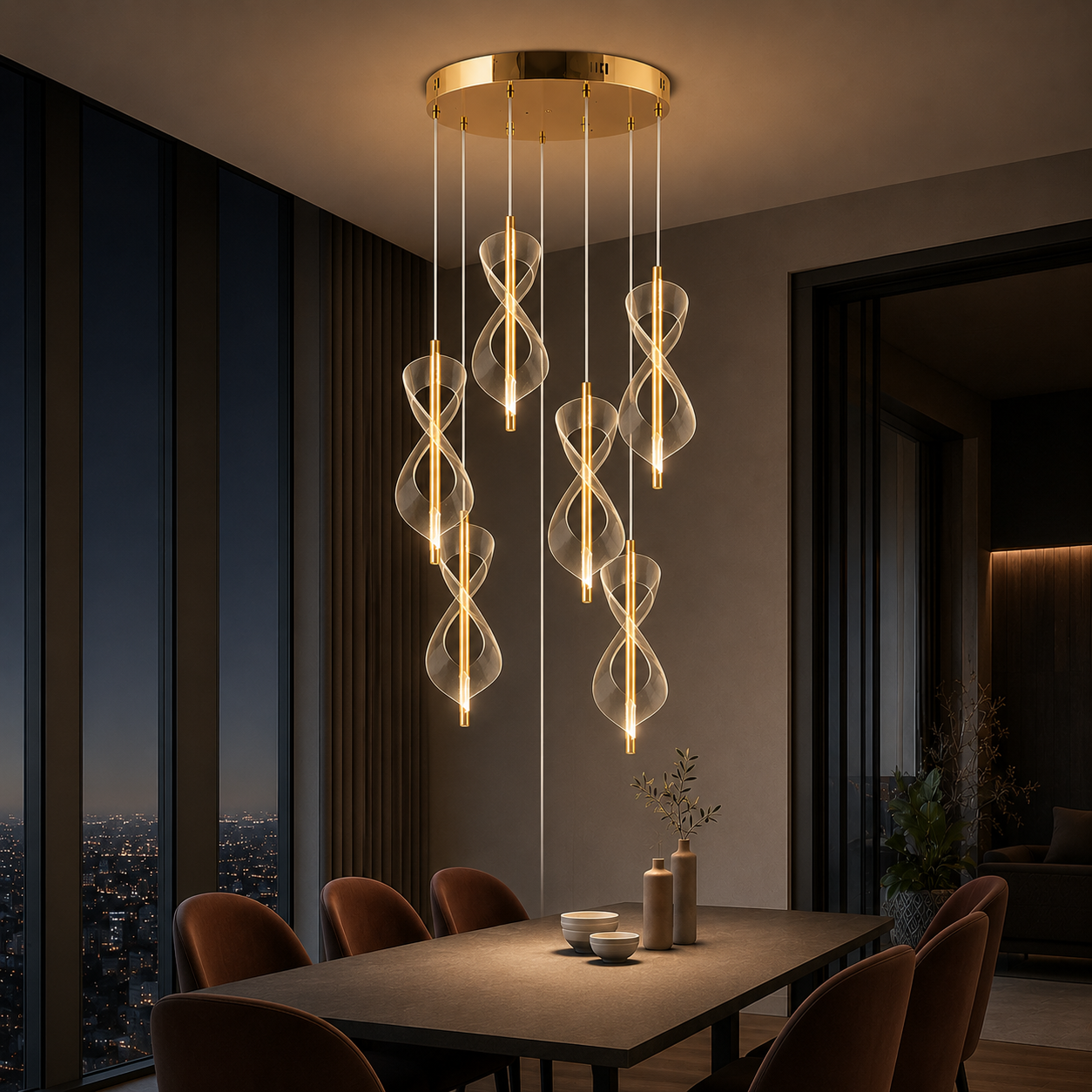 Alya Lüks Modern 6'lı 3 Renk Kumandalı Ledli Avize