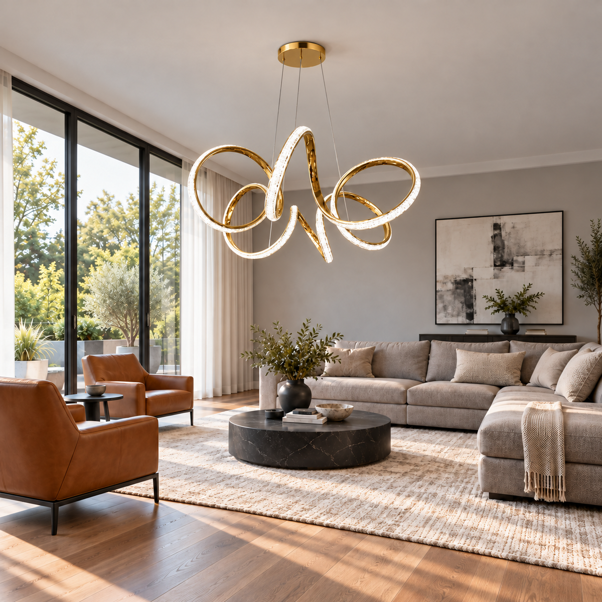 KRA Avize Yıldız Gold Kristal 3 Renk LED Sarkıt Avize – Salon ve Oturma Odası Modern Lüks Avize