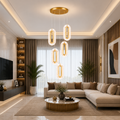 Liora 5'li Gold 3 Renk Kumandalı LED Sarkıt Avize Modern Kristal Görünümlü Dekoratif Salon,Oturma odası