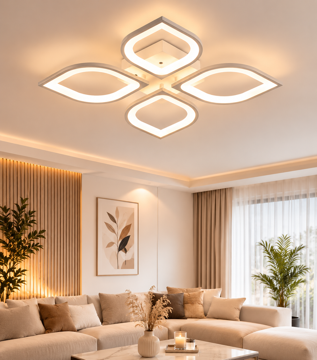 Yonca 4 Plafonyer Lüks Modern 4'lü 3 Renk Ledli Avize