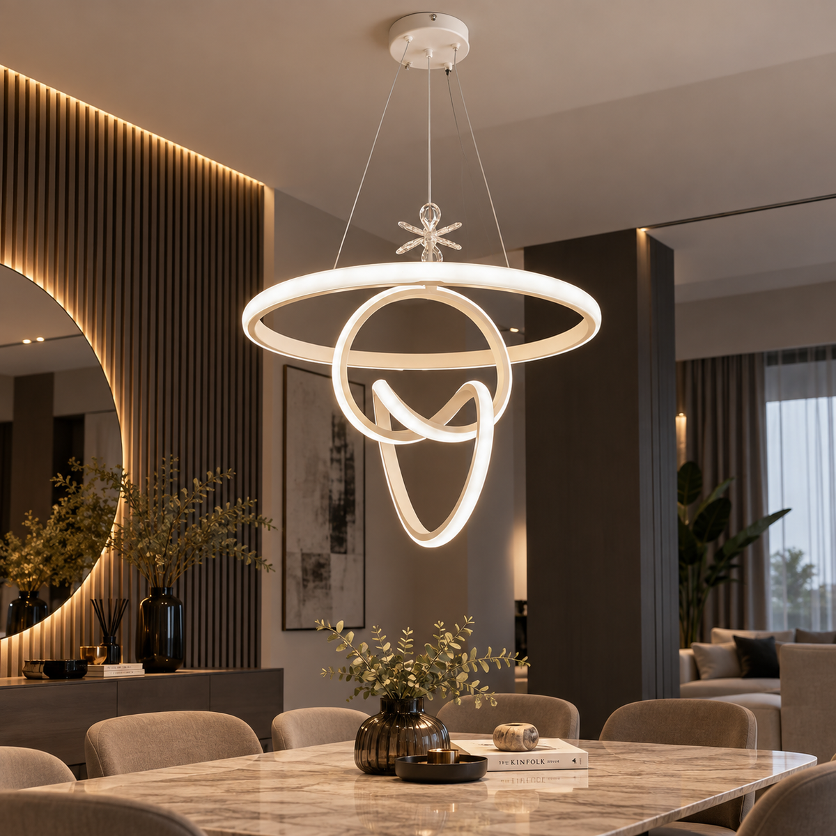 KRA İmza Infinity Modern LED Sarkıt Avize – 3 Renk Kumandalı Dimmerli