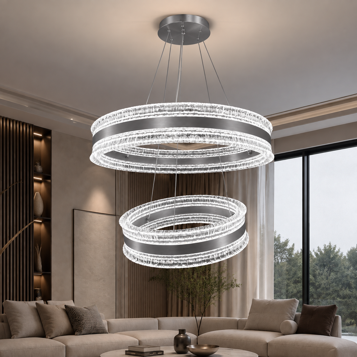 KRA Avize Kristal Modern LED Sarkıt Avize – 3 Renk Işık, Akrilik Gövde