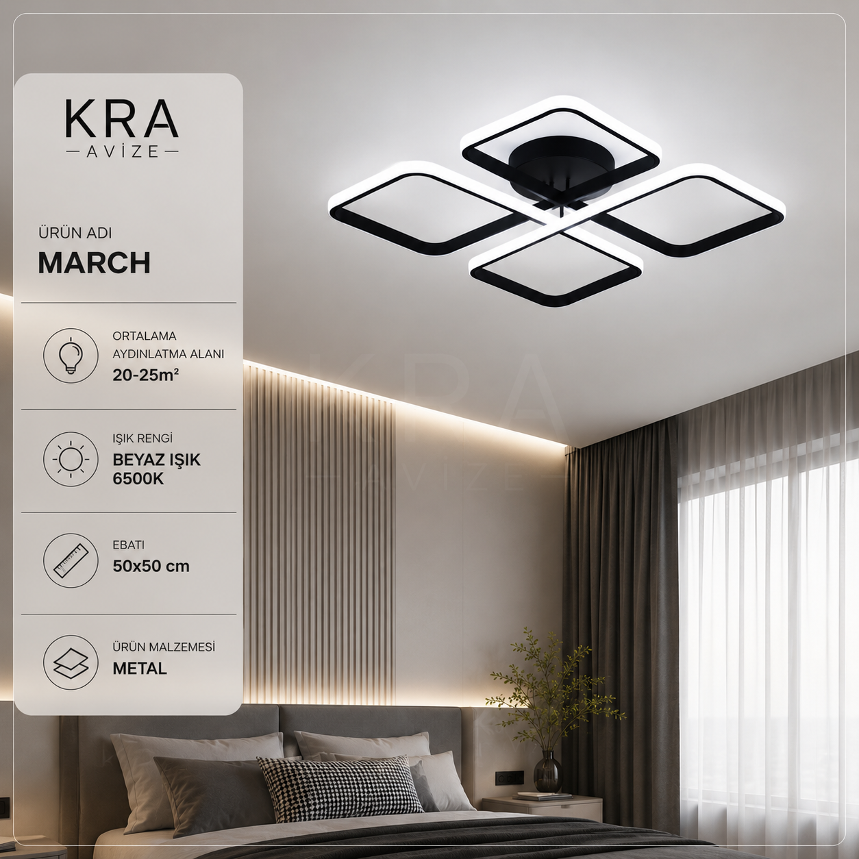March Plafonyer Siyah Ultra Süper Ledli Avize