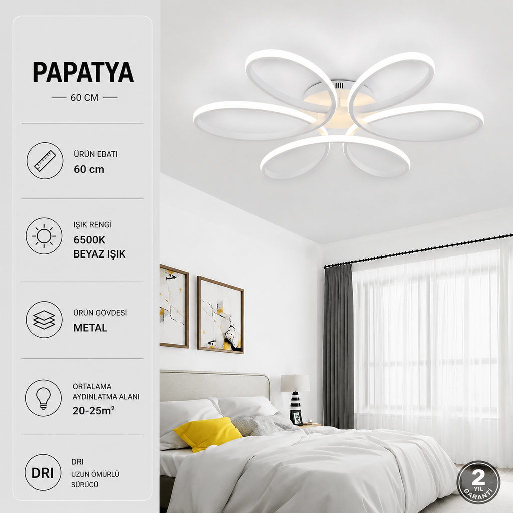 Papatya Beyaz Plafonyer Modern  Beyaz Ledli Avize