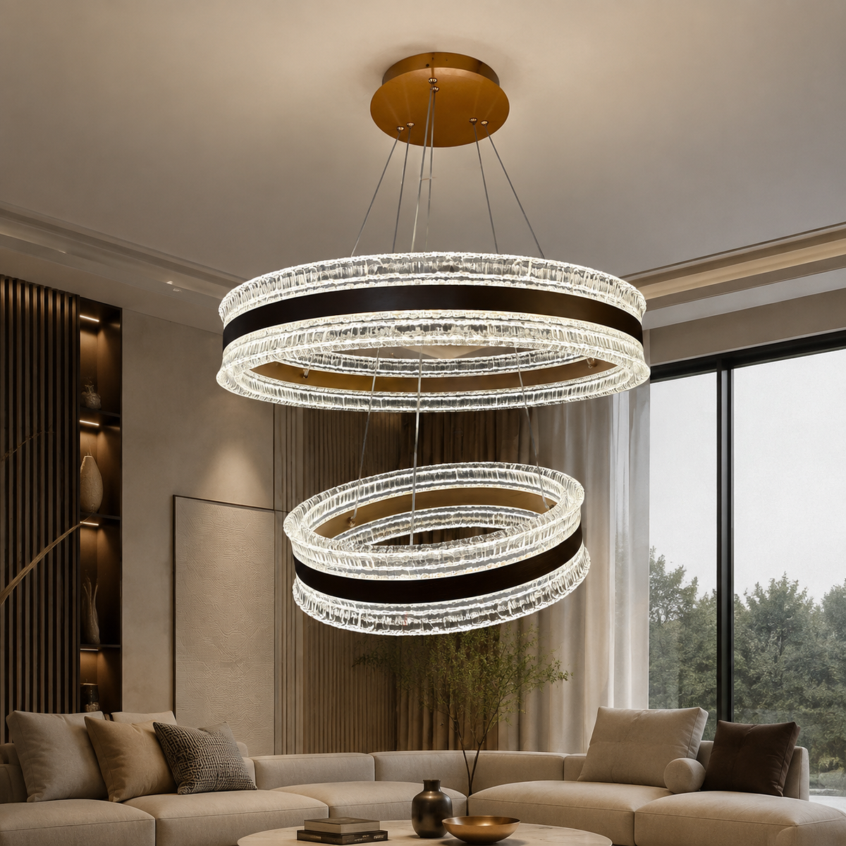 KRA Avize Kristal Modern LED Sarkıt Avize – 3 Renk Işık, Akrilik Gövde