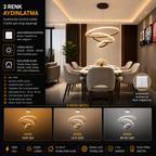 Saturn Siyah 3'lü Yeni Ultra Süper 3 Renk Ledli Avize