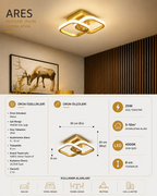 ARES Eskitme (Gold) Kare Süper Gün Işığı Ledli Avize,Koridor,Hol,Giriş,Balkon