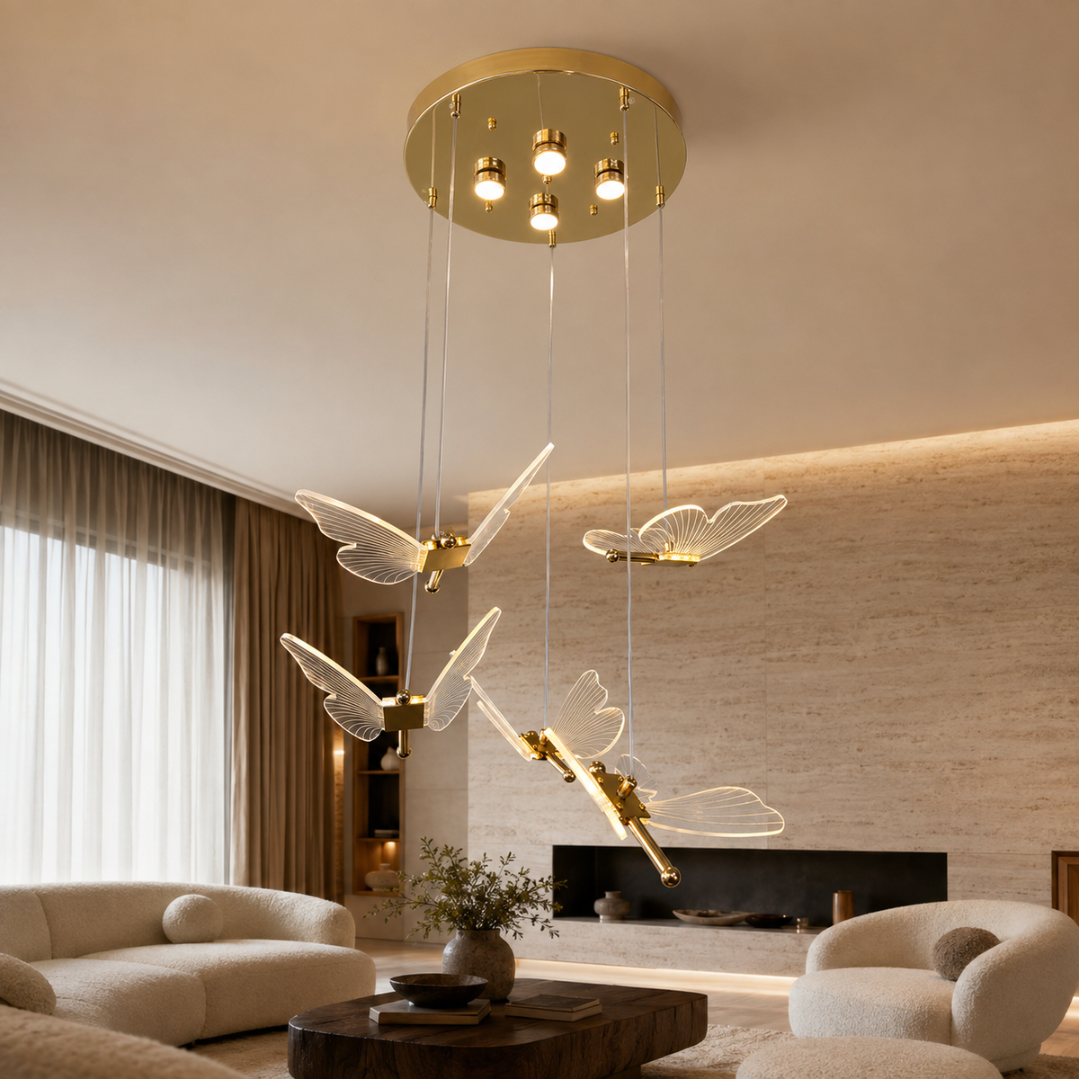 KRA Avize Kelebek 5’li Gold 3 Renk LED Modern Sarkıt Avize
