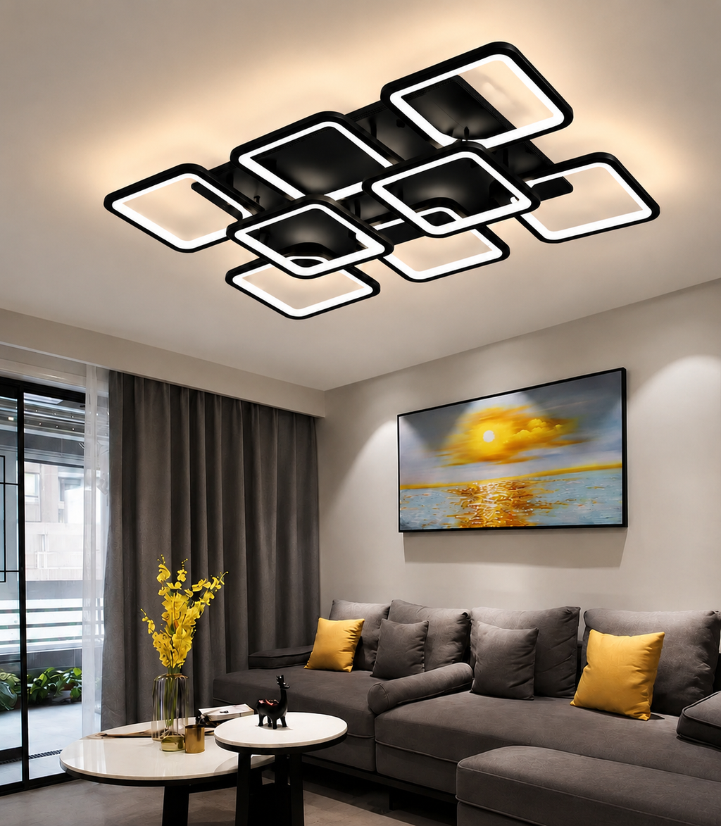 Ares 6+2 Siyah Plafonyer Lüks Modern 8'Lİ Beyazl Ledli Avize