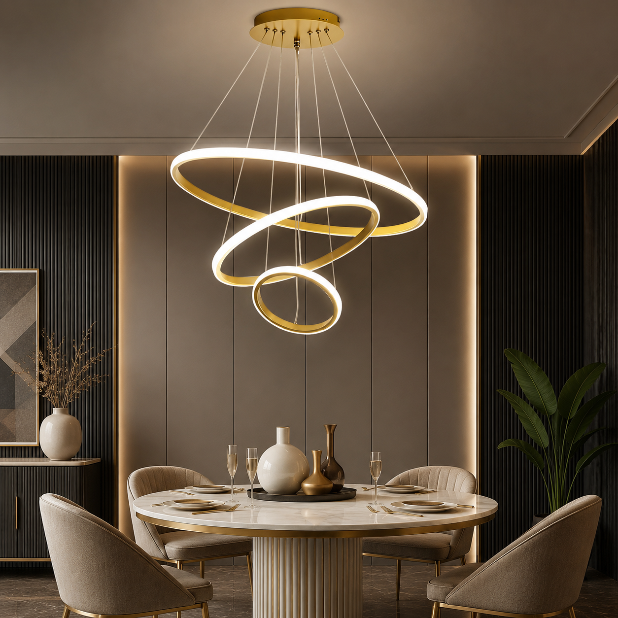 Saturn Gold 3'lü Yeni Ultra Süper BEYAZ Ledli Avize