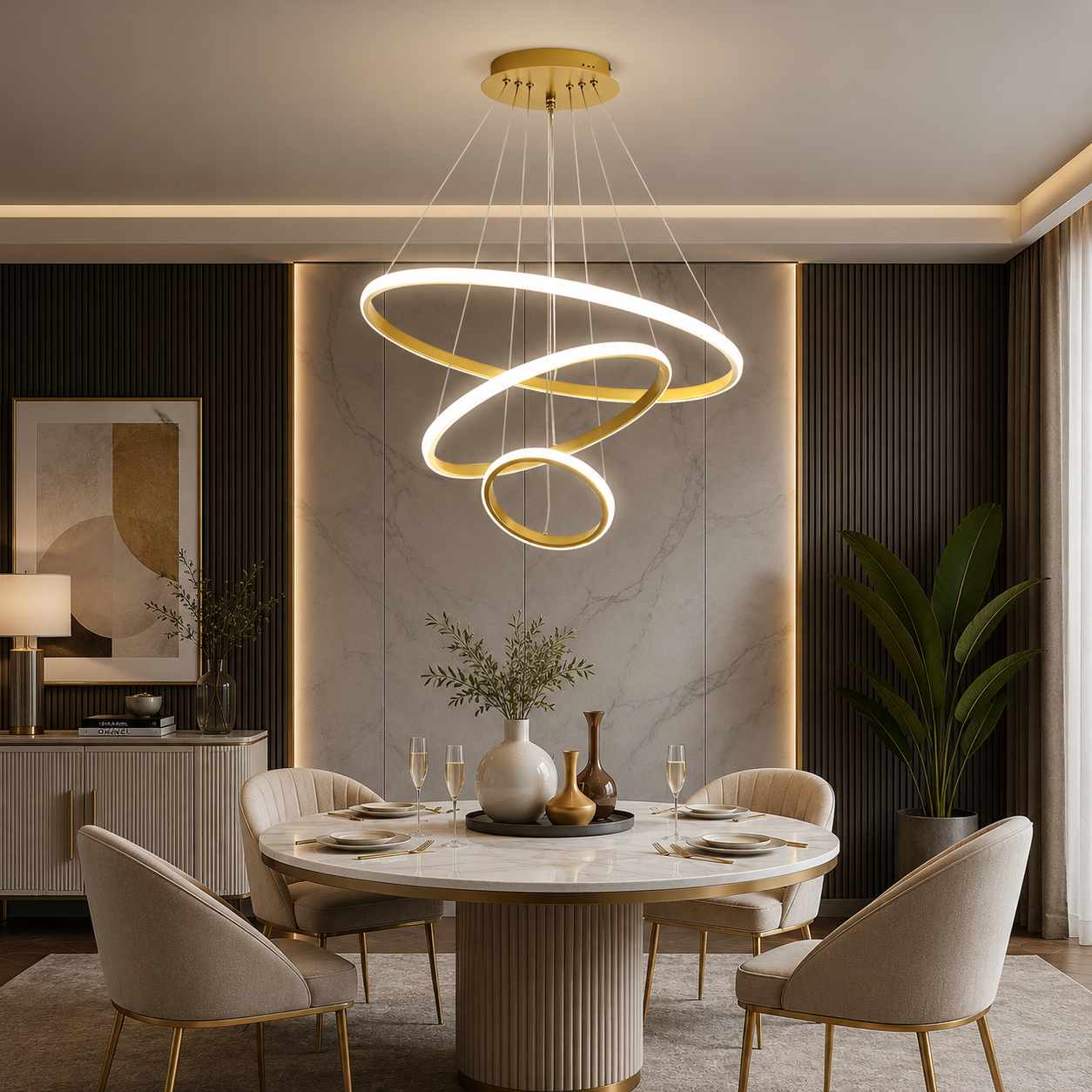 Saturn Gold 3'lü Yeni Ultra Süper BEYAZ Ledli Avize