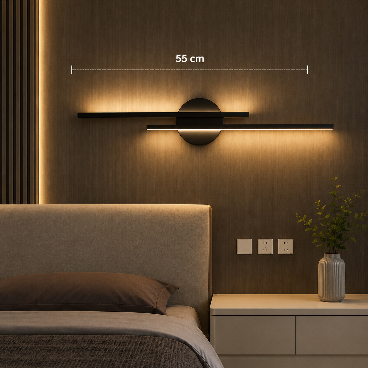 Azra Siyah Model 55 cm Çift Taraflı Beyaz Led LED Duvar Apliği (Pilli DEğildir )