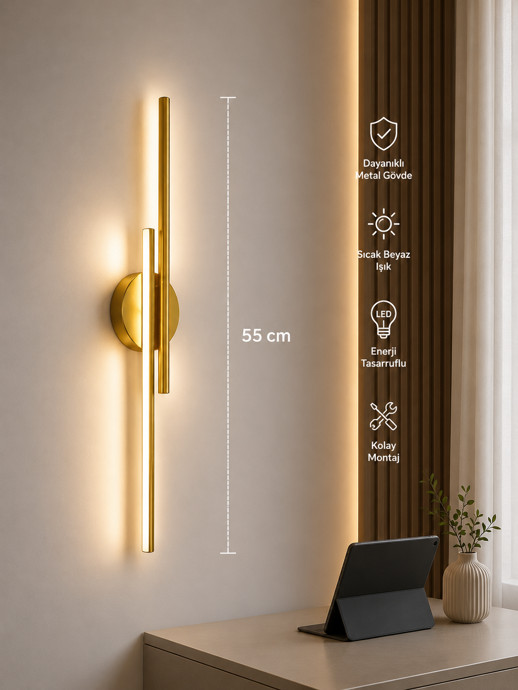 Bohem Eskitme Model 55 cm Çift Taraflı Beyaz Led LED Duvar Apliği (Pilli DEğildir )