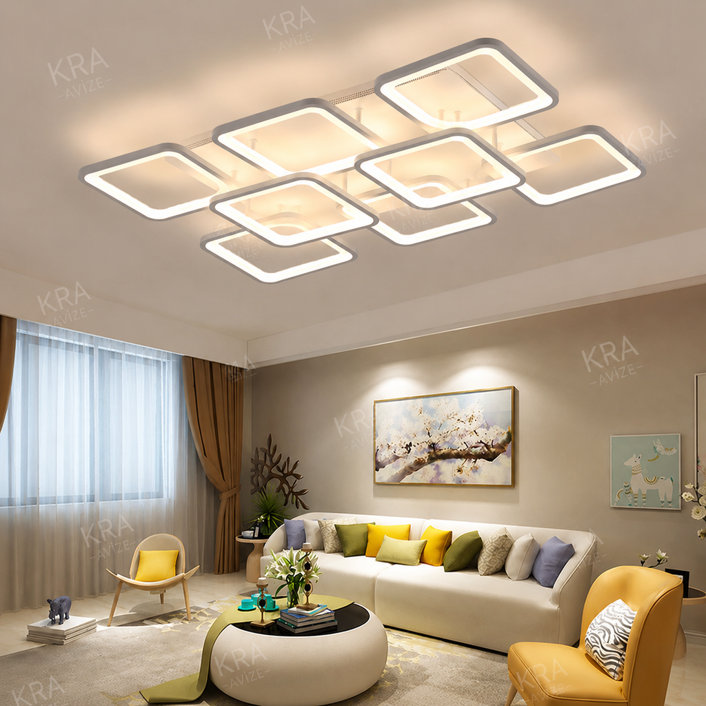 Ares 6+2 Beyaz Plafonyer Lüks Modern 8'Lİ Günışığı Ledli Avize