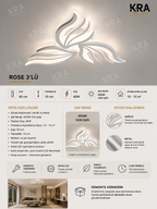 Rose 3 Beyaz Plafonyer Lüks Modern 3'Lü Günışığı Ledli Avize