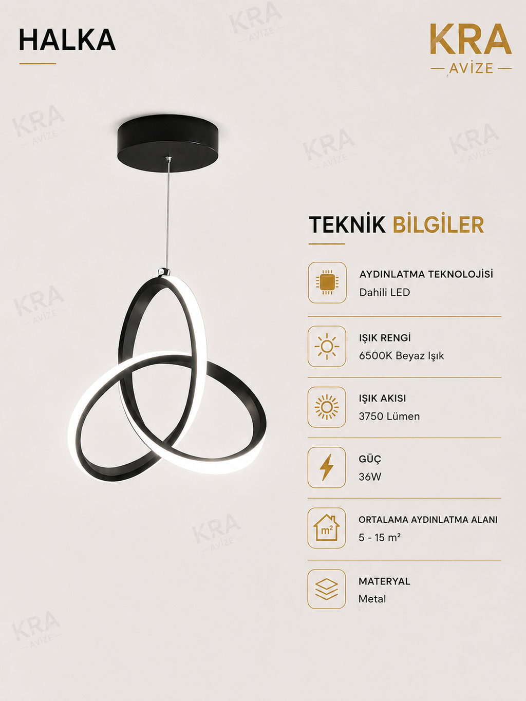 Hera Siyah Sarkık Ultra Beyaz Ledli Avize