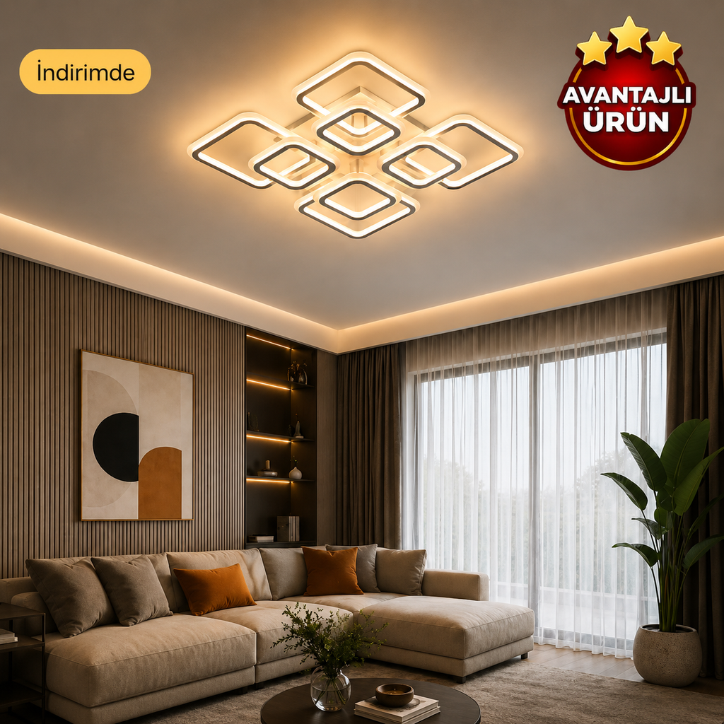 Ares 4+4 Beyaz Plafonyer Lüks Modern 8'Lİ Günışığı Ledli Avize