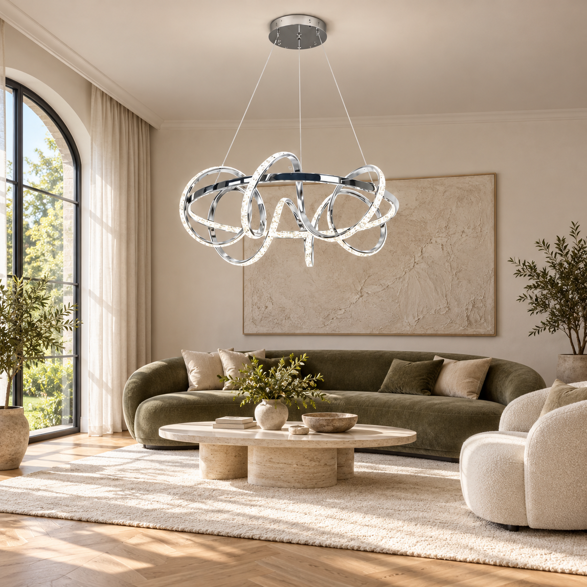 KRA Avize Sarmaşık Krom Kristal 3 Renk LED Sarkıt Avize – Salon ve Oturma Odası Modern Lüks Avize