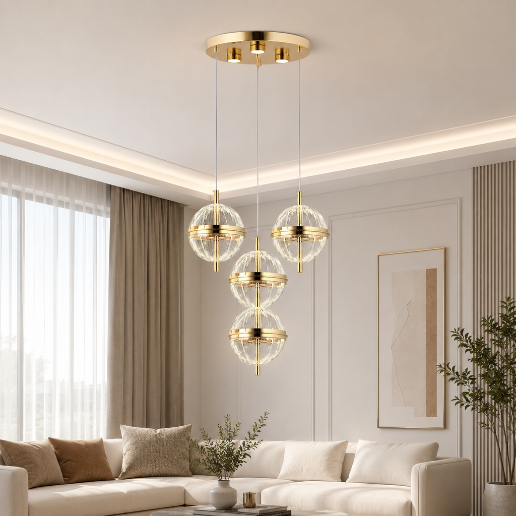 Orbis 4'Lü 3 Renk Kumandalı Modern LED Sarkıt Avize Gold Küre