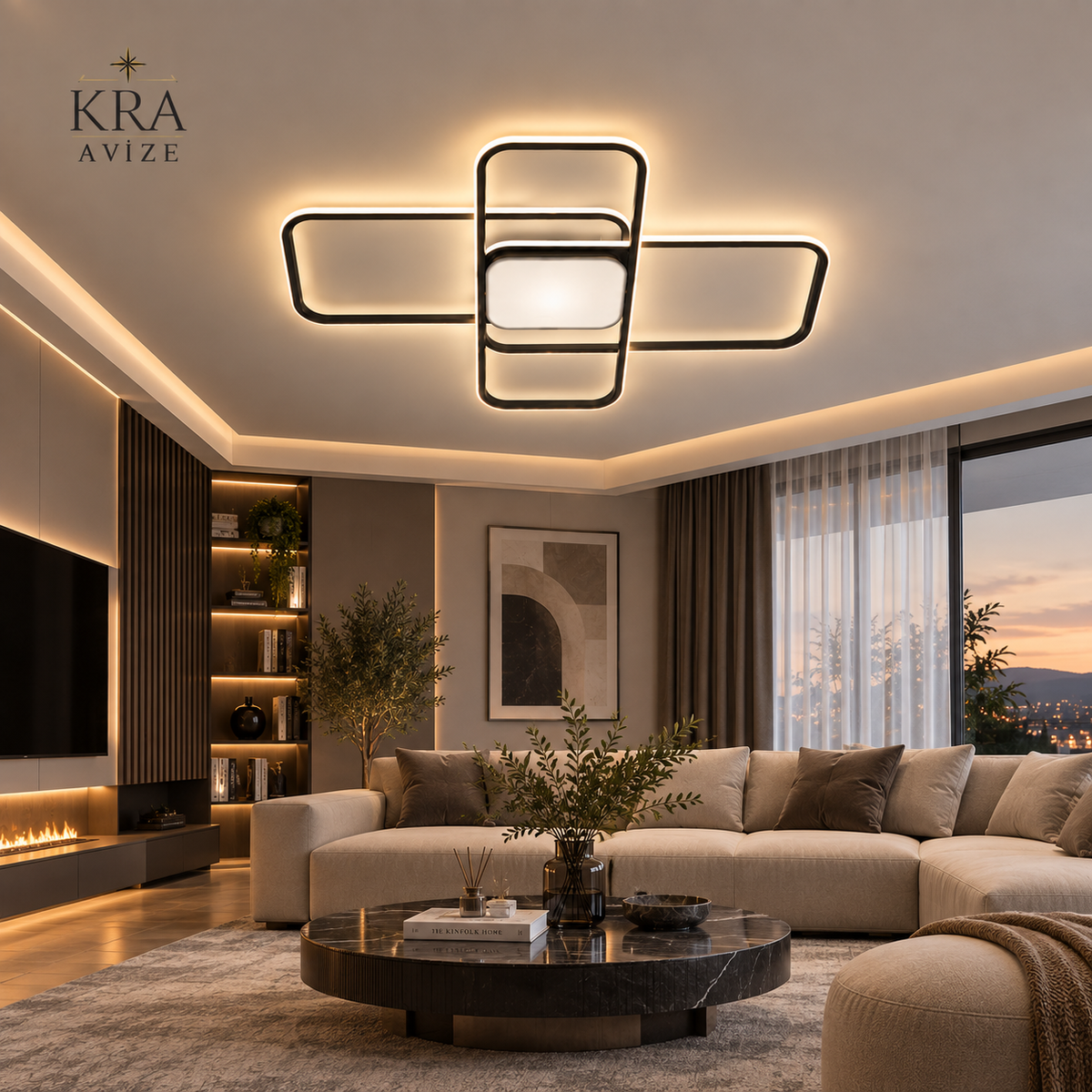 KRA Avize Manes 3 Renk LED Plafonyer Avize – Modern Salon ve Oturma Odası Avizesi