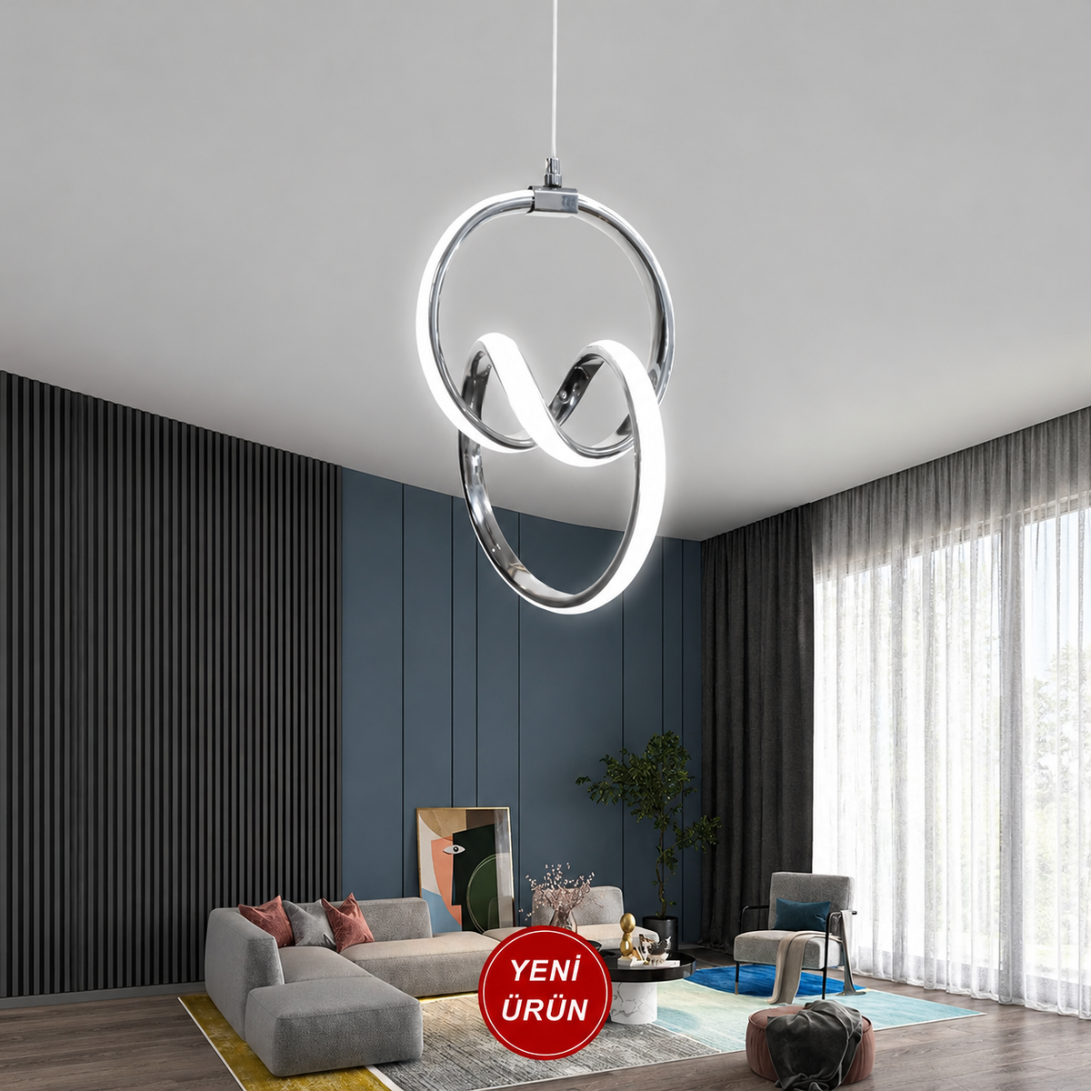 Lio Krom LED Avize – Anahtardan Kontrollü 3 Renk Işık,Mutfak,Hol,Çocuk odası, yatak odası