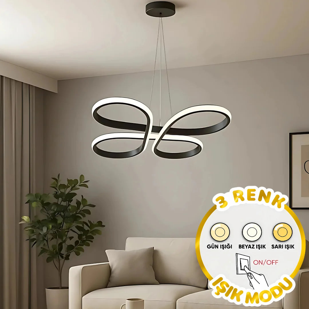 Güneş Modern Lüx Siyah Sarkıtma Ultra Power 3 Renk Led'li Avize