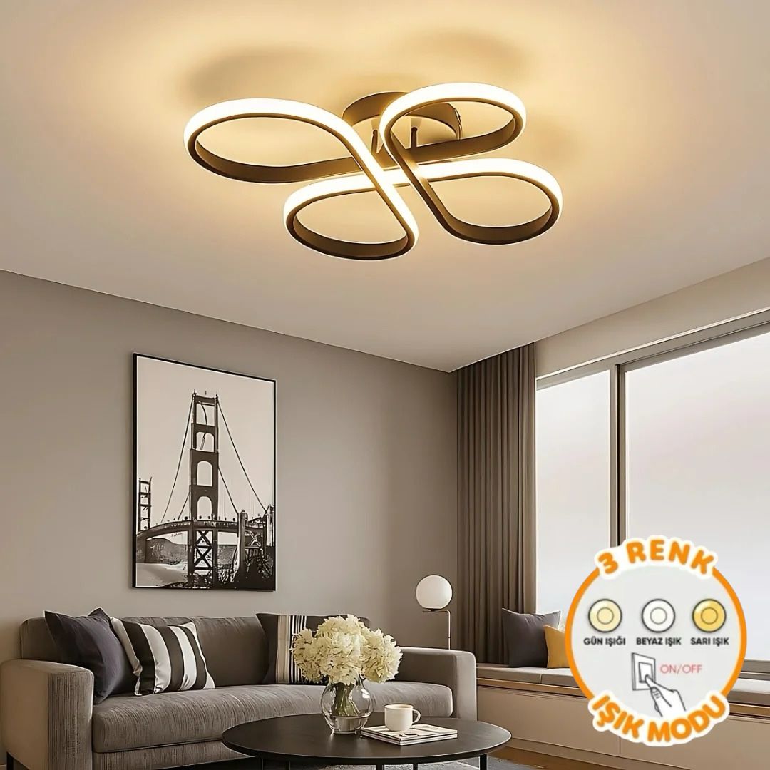 Güneş Modern Lüx Siyah Plafonyer Ultra Power 3 Renk Led'li Avize
