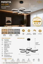 Papatya Siyah 3 Renk Ultra Ledli Sarkıtma Modern Avize