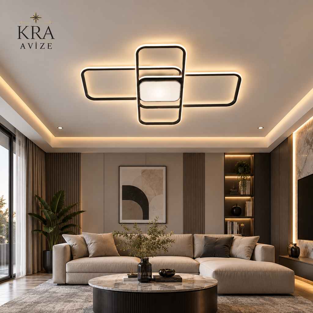 KRA Avize Manes 3 Renk LED Plafonyer Avize – Modern Salon ve Oturma Odası Avizesi