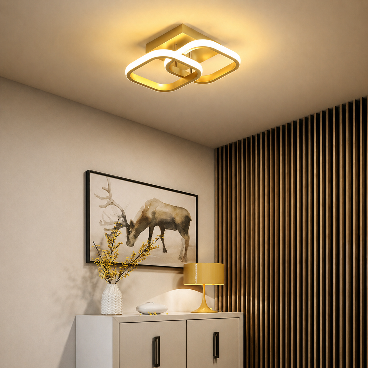 ARES Eskitme (Gold) Kare Süper Beyaz Ledli Avize,Koridor,Hol,Giriş,Balkon