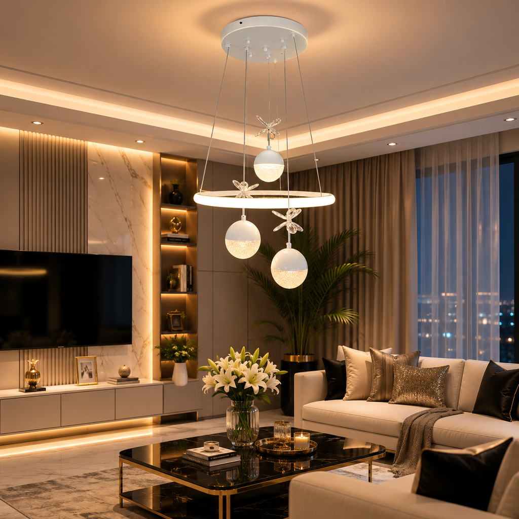 Lilya Modern LED Sarkıt Avize – 3 Renk Kumandalı, Dimmerli, Gece Modlu