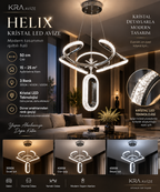KRA Helix Kristal LED Avize 50 cm – 3 Renk Modern Salon Avizesi
